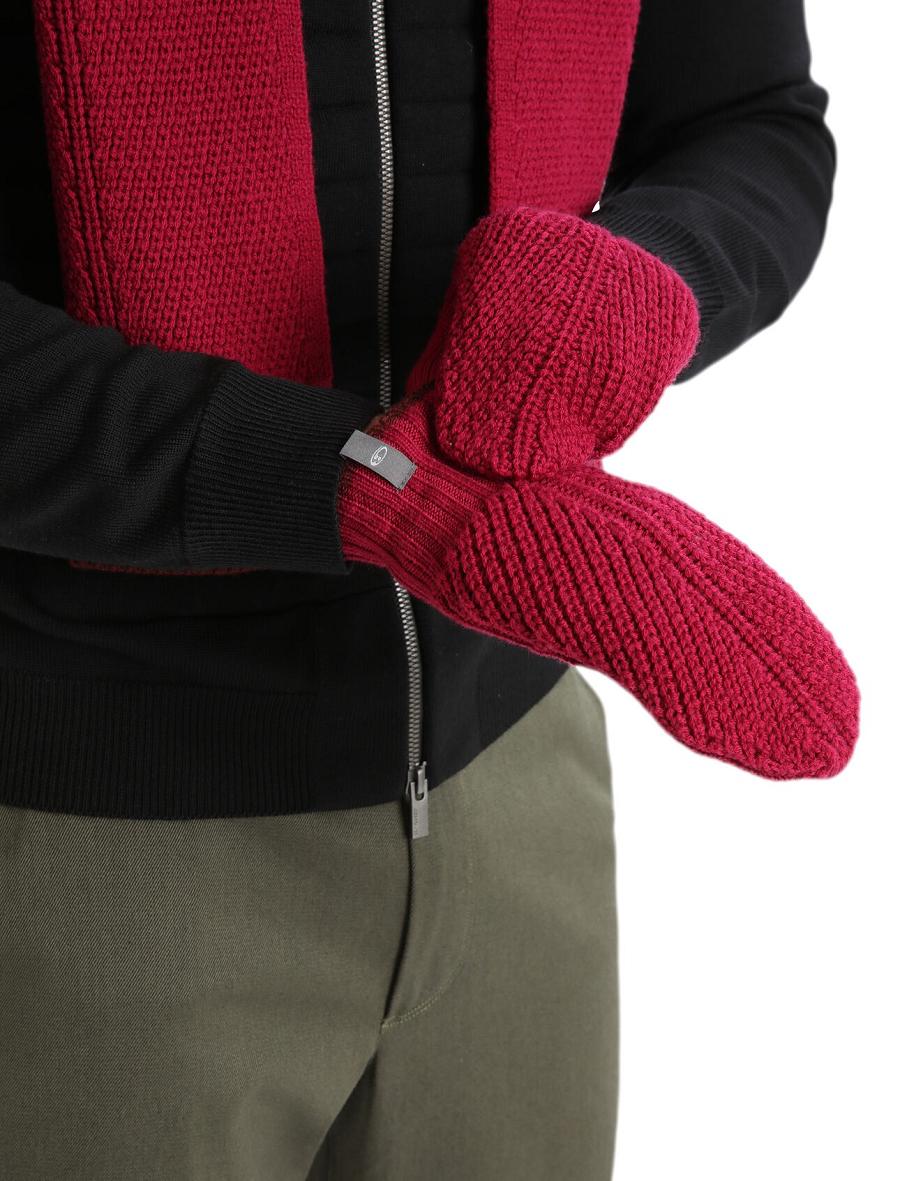 Cherry / Espresso Men's Icebreaker Unisex Merino Waypoint Mittens Gloves | USA 1063LISH